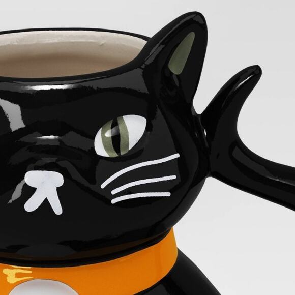 NWT Black Cat Figural Halloween Mug 12 oz Stoneware Orange Collar Hyde and Eek - Picture 2 of 3